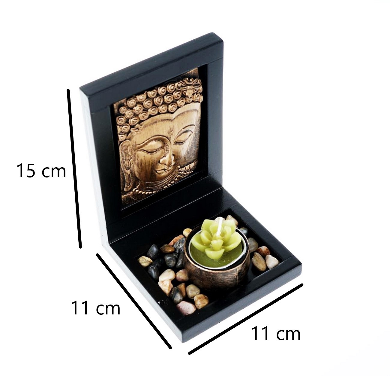 Jardín Zen Buda Dorado Rocas + Vela Flor De Loto